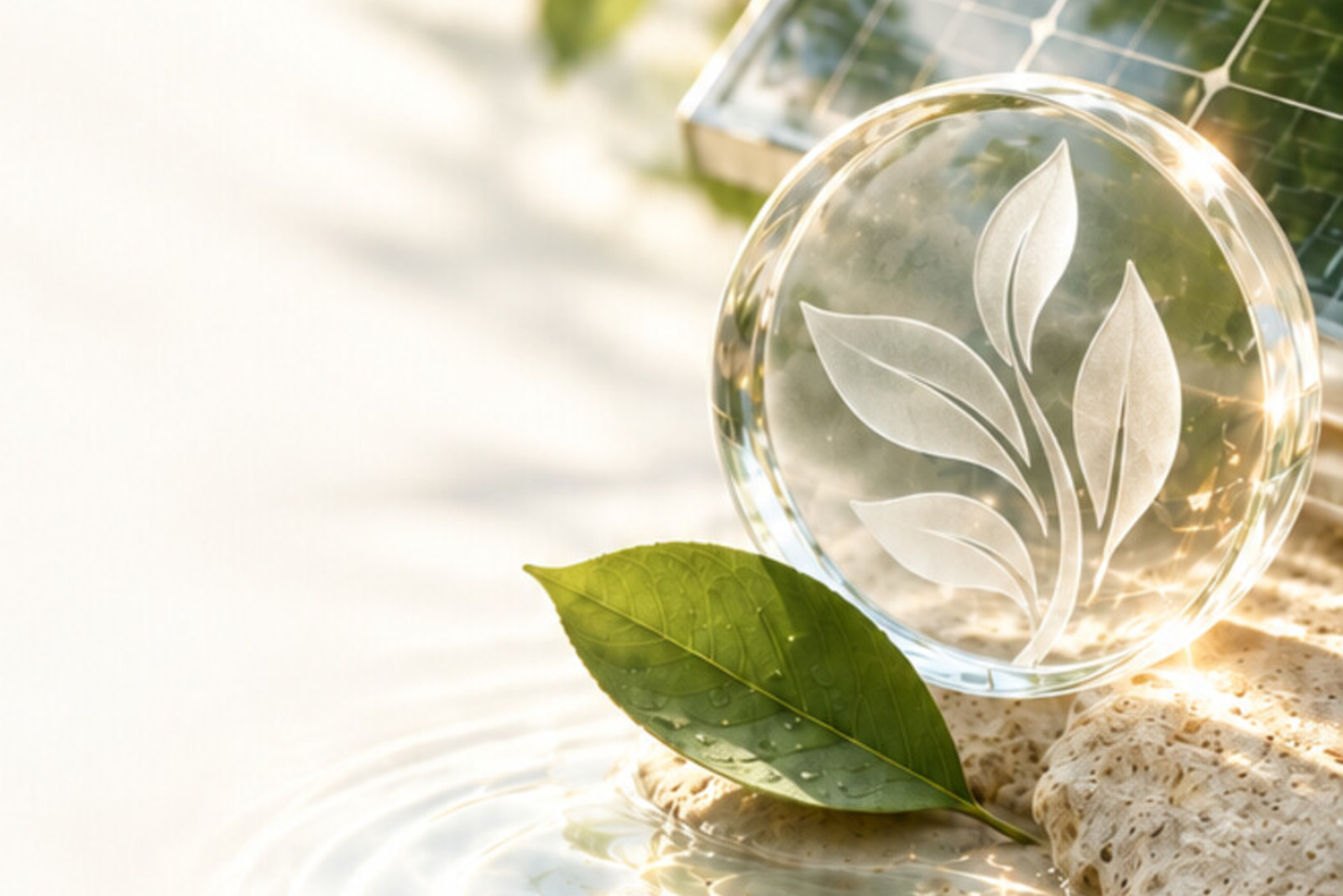 Sustainability certification concept with leaf and architectural form